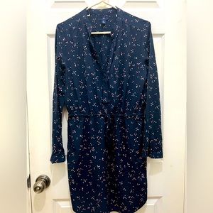 Navy blue pintuck longsleeve dress with pockets